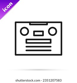 Black line Retro audio cassette tape icon isolated on white background.  Vector Illustration