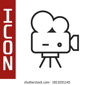 Black line Retro cinema camera icon isolated on white background. Video camera. Movie sign. Film projector.  Vector Illustration