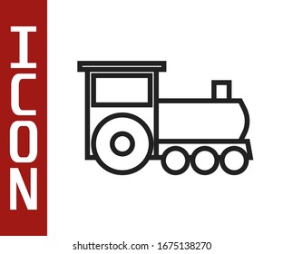 Black line Retro train icon isolated on white background. Public transportation symbol.  Vector Illustration
