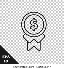 Black line Reward for good work icon isolated on transparent background. Employee of the month, talent award, outstanding achievement, successful person.  Vector Illustration