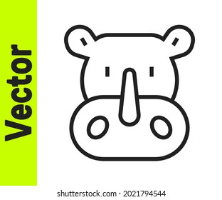 Black line Rhinoceros icon isolated on white background. Animal symbol.  Vector