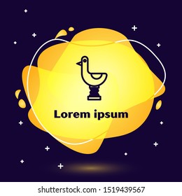 Black line Riding kid duck icon isolated on dark blue background. Abstract banner with liquid shapes. Vector Illustration