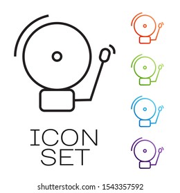 Black line Ringing alarm bell icon isolated on white background. Alarm symbol, service bell, handbell sign, notification symbol. Set icons colorful. Vector Illustration