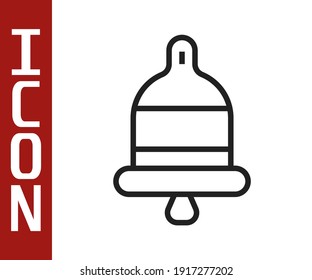 Línea negra Icono de timbre de alarma de sonido aislado en fondo blanco. Sistema de alarma contra incendios. Campana de servicio, señal de timbre, símbolo de notificación.  Vector