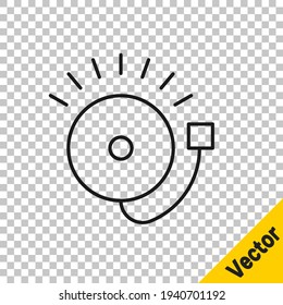 Black line Ringing alarm bell icon isolated on transparent background. Fire alarm system. Service bell, handbell sign, notification symbol.  Vector