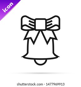 Black line Ringing bell icon isolated on white background. Alarm symbol, service bell, handbell sign, notification symbol.  Vector Illustration