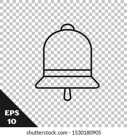 Black line Ringing bell icon isolated on transparent background. Alarm symbol, service bell, handbell sign, notification symbol.  Vector Illustration