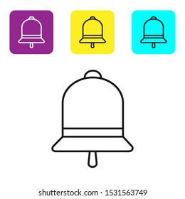 Black line Ringing bell icon isolated on white background. Alarm symbol, service bell, handbell sign, notification symbol. Set icons colorful square buttons. Vector Illustration