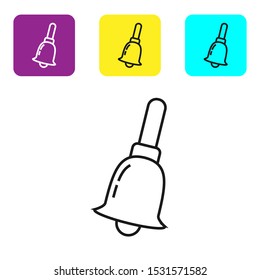 Black line Ringing bell icon isolated on white background. Alarm symbol, service bell, handbell sign, notification symbol. Set icons colorful square buttons. Vector Illustration