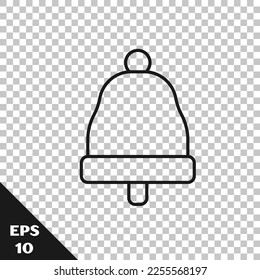 Línea negra Icono de timbre de sonido aislado en fondo transparente. Símbolo de alarma, campana de servicio, señal de timbre, símbolo de notificación.  Vector