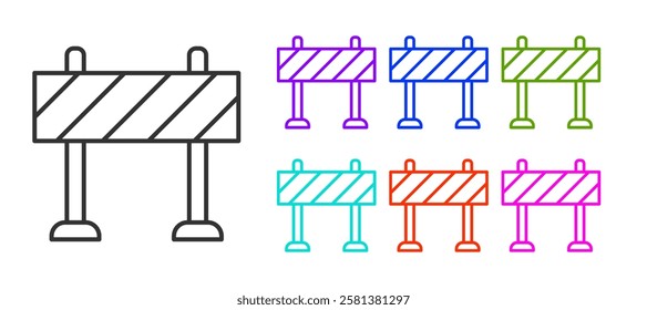 Black line Road barrier icon isolated on white background. Symbol of restricted area which are in under construction processes. Repair works. Set icons colorful. Vector
