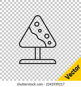 Black line Road sign avalanches icon isolated on transparent background. Snowslide or snowslip rapid flow of snow down a sloping surface.  Vector