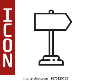 Black line Road traffic sign. Signpost icon isolated on white background. Pointer symbol. Isolated street information sign. Direction sign.  Vector Illustration