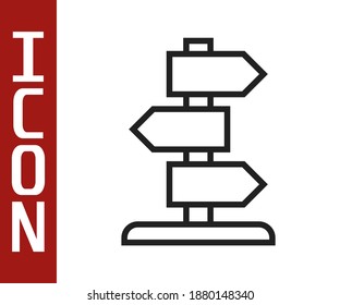 Black line Road traffic sign. Signpost icon isolated on white background. Pointer symbol. Isolated street information sign. Direction sign.  Vector