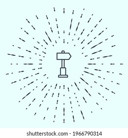 Black line Road traffic sign. Signpost icon isolated on grey background. Pointer symbol. Street information sign. Direction sign. Abstract circle random dots. Vector Illustration
