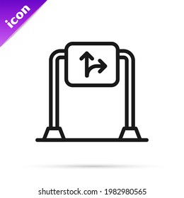 Black line Road traffic sign. Signpost icon isolated on white background. Pointer symbol. Isolated street information sign. Direction sign.  Vector