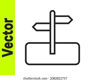 Black line Road traffic sign. Signpost icon isolated on white background. Pointer symbol. Isolated street information sign. Direction sign.  Vector