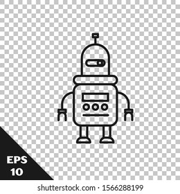Black line Robot icon isolated on transparent background.  Vector Illustration