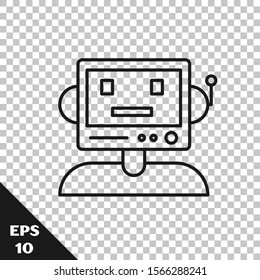 Black line Robot icon isolated on transparent background.  Vector Illustration