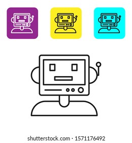 Black line Robot icon isolated on white background. Set icons colorful square buttons. Vector Illustration