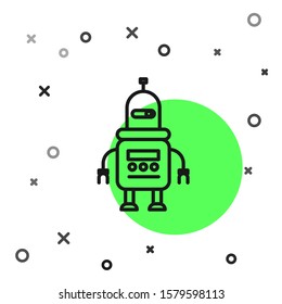 Black line Robot icon isolated on white background.  Vector Illustration