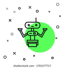 Black line Robot icon isolated on white background.  Vector Illustration