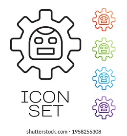 Black line Robot icon isolated on white background. Artificial intelligence, machine learning, cloud computing. Set icons colorful. Vector