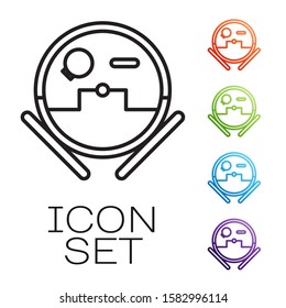 Black line Robot vacuum cleaner icon isolated on white background. Home smart appliance for automatic vacuuming, digital device for house cleaning. Set icons colorful. Vector Illustration