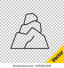 Black line Rock stones icon isolated on transparent background.  Vector