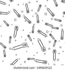 Black line Rocket icon isolated seamless pattern on white background.  Vector Illustration