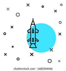 Icono del cohete de línea negra aislado en fondo blanco. Formas dinámicas aleatorias. Ilustración vectorial