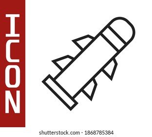 Schwarze Linie Rocket Symbol einzeln auf weißem Hintergrund.  Vektorgrafik