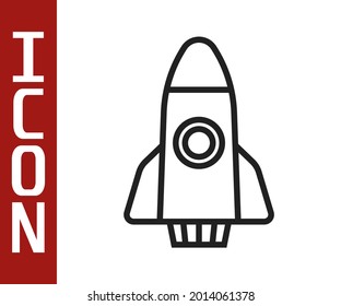 Black line Rocket ship icon isolated on white background. Space travel.  Vector