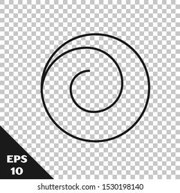 Black line Roll bun with cinnamon icon isolated on transparent background. Bakery products.  Vector Illustration