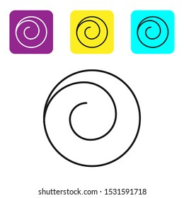 Black line Roll bun with cinnamon icon isolated on white background. Bakery products. Set icons colorful square buttons. Vector Illustration