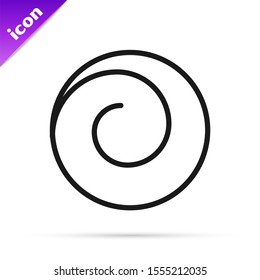 Black line Roll bun with cinnamon icon isolated on white background. Bakery products.  Vector Illustration