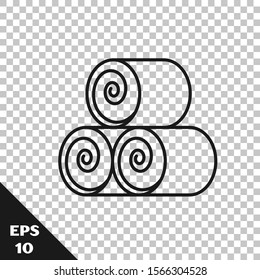 Black line Roll of hay icon isolated on transparent background.  Vector Illustration