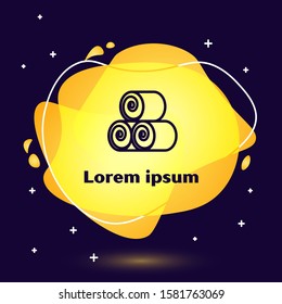 Black line Roll of hay icon isolated on blue background. Abstract banner with liquid shapes. Vector Illustration
