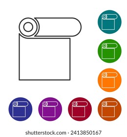 Rollo de línea negra del icono de papel aislado en fondo blanco. Establezca los iconos en los botones de círculo de color. Vector