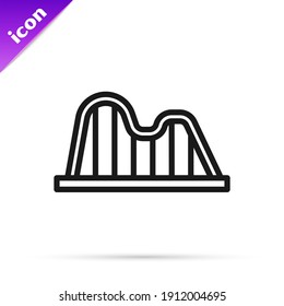 Schwarze Linie Roller Coaster Symbol einzeln auf weißem Hintergrund. Vergnügungspark. Kinderspielplatz, Freizeitpark.  Vektorgrafik
