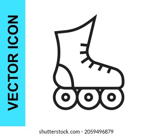 Black line Roller skate icon isolated on white background.  Vector
