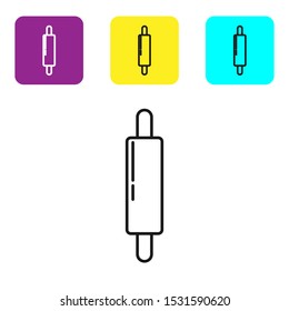 Black line Rolling pin icon isolated on white background. Set icons colorful square buttons. Vector Illustration