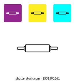 Black line Rolling pin icon isolated on white background. Set icons colorful square buttons. Vector Illustration