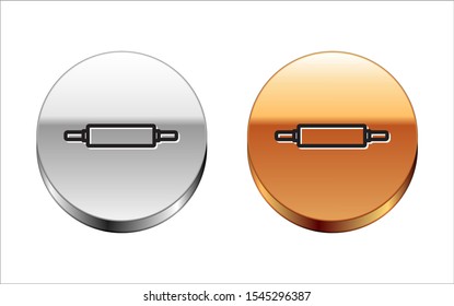 Black line Rolling pin icon isolated on white background. Silver-gold circle button. Vector Illustration