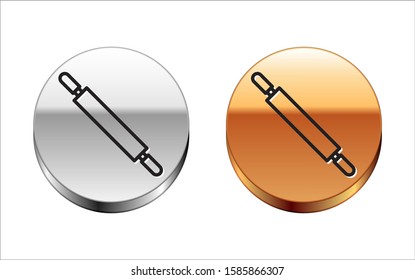 Black line Rolling pin icon isolated on white background. Silver-gold circle button. Vector Illustration