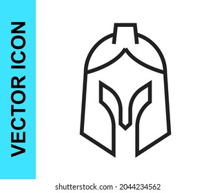 Black line Roman army helmet icon isolated on white background.  Vector