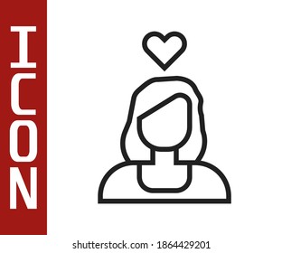 Black line Romantic girl icon isolated on white background. Happy Valentines Day.  Vector