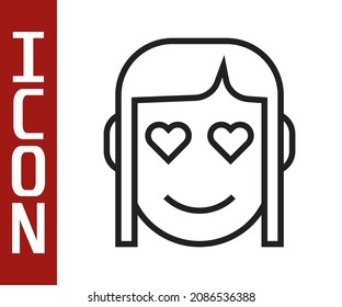 Black line Romantic girl icon isolated on white background. Happy Valentines day.  Vector