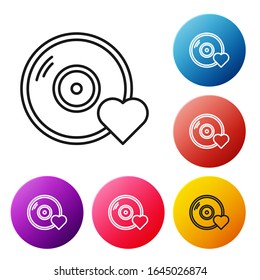 Black line Romantic music icon isolated on white background. Valentines day. Set icons colorful circle buttons. Vector Illustration