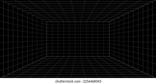 Black line room. Outline grid. The inner of the dark box. Vector design illustration